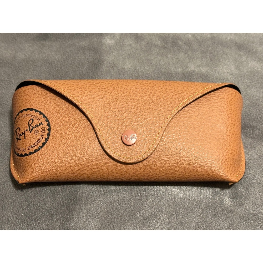 Ray-Ban Tan Textured Leather Sunglasses Case Snap Closure Brown Eyewear Case